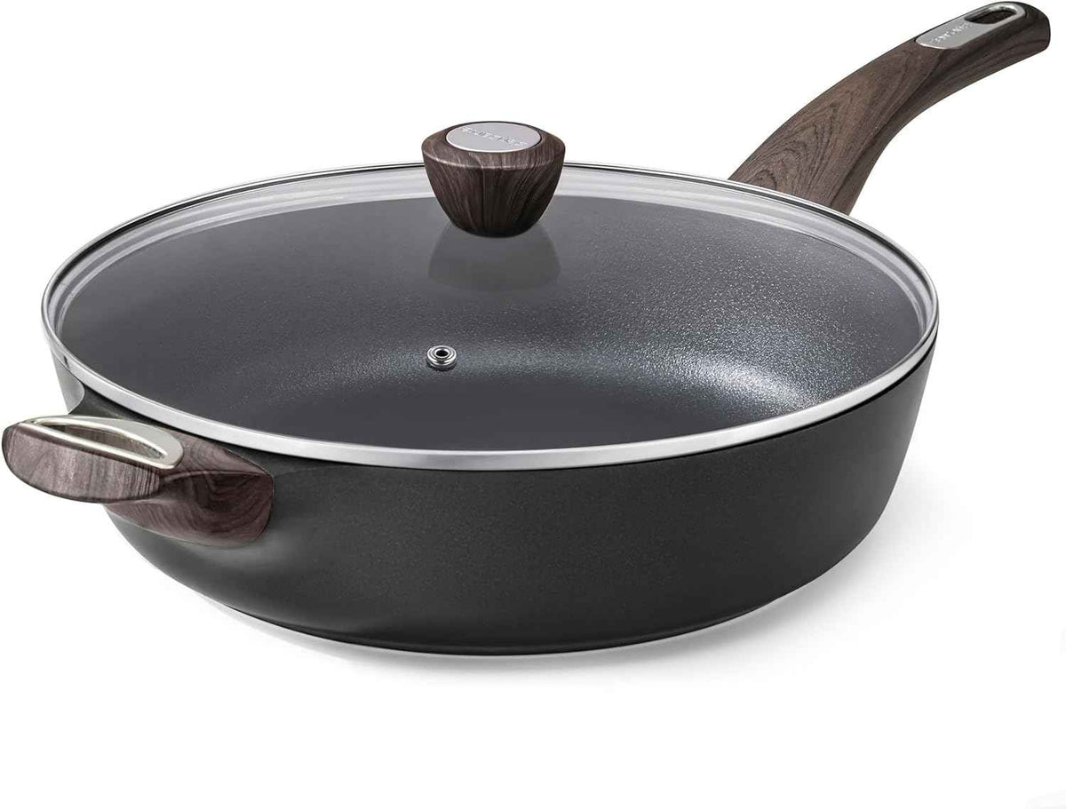 SENSARTE Nonstick Frying Pan Skillet with Lid, 12 Inch Large Deep Frying Pan, 5 Qt Non Stick Saute Pan with Cover, Induction Pan, Healthy Non Toxic Cooking Pan with Helper Handle, PFOA PFOS Free