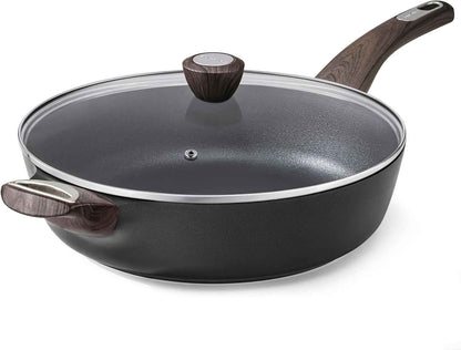 SENSARTE Nonstick Frying Pan Skillet with Lid, 12 Inch Large Deep Frying Pan, 5 Qt Non Stick Saute Pan with Cover, Induction Pan, Healthy Non Toxic Cooking Pan with Helper Handle, PFOA PFOS Free
