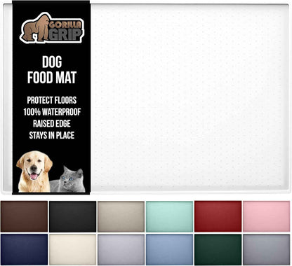 GORILLA GRIP 100% Waterproof Raised Edge BPA Free Silicone Pet Feeding Mat, Dog Cat Food Mats Contain Spills Protects Floors, Placemats for Cats and Dogs Water Bowl, Pets Accessories 18.5x11.5 Gray
