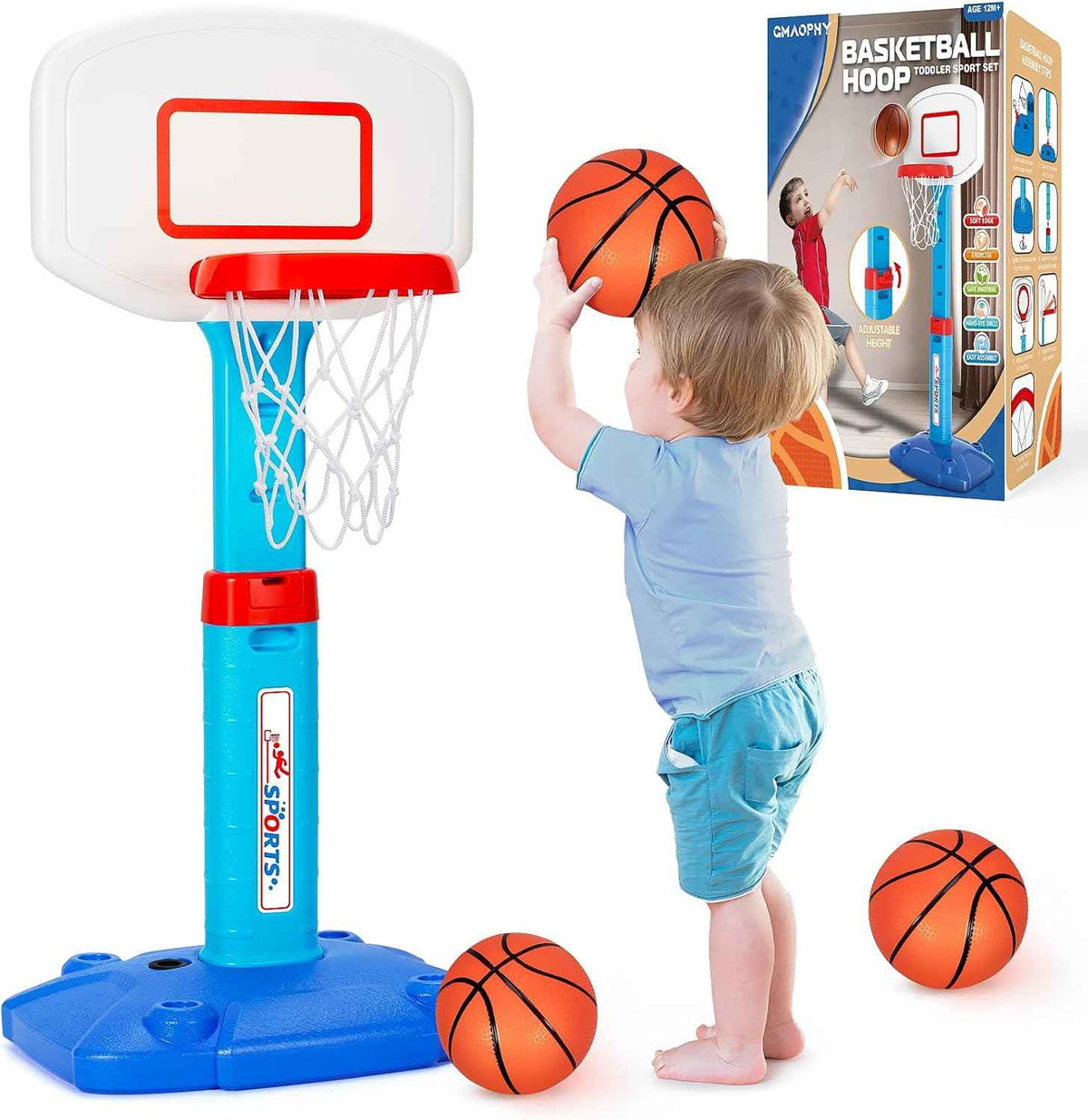 Toddler Basketball Hoop Indoor for Age 1-3, Adjustable Kids Basketball Hoops, Mini Basketball Hoop with 3 Balls for Outdoor Poolside, Birthday Christmas Sport Toys Gift for Baby Boys Girls Age 1 2 3 4