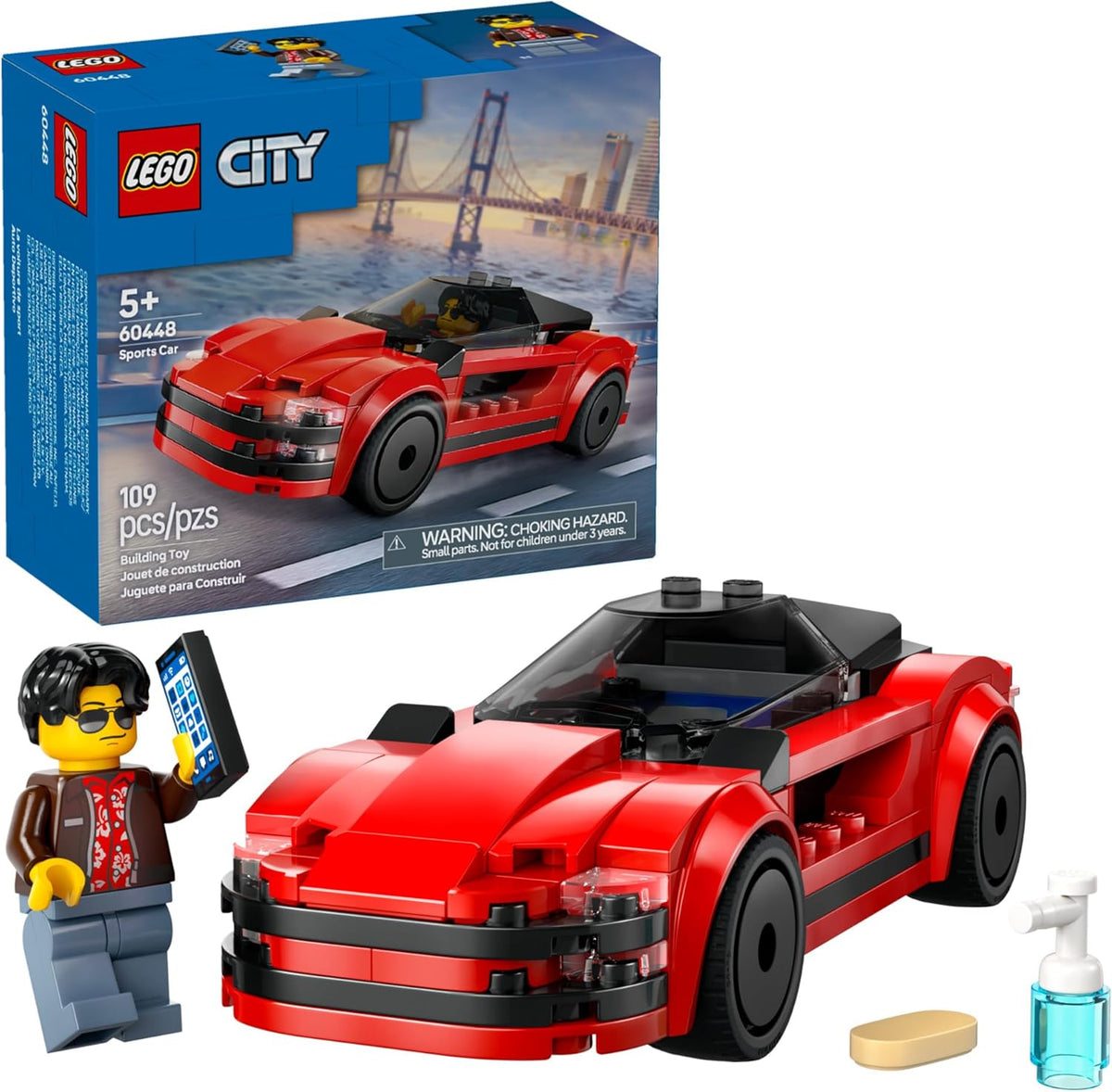 LEGO City Red Sports Car Toy - Building Toy for Kids, Boys and Girls, Ages 5+ - Educational Gift for Birthdays and Holidays - Includes Driver Minifigure and Other Accessories - 60448