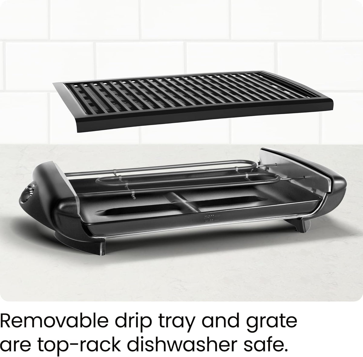 Chefman Electric Smokeless Indoor Grill w/ Non-Stick Cooking Surface & Adjustable Temperature Knob from Warm to Sear for Customized BBQing, Dishwasher Safe Removable Water Tray, Black