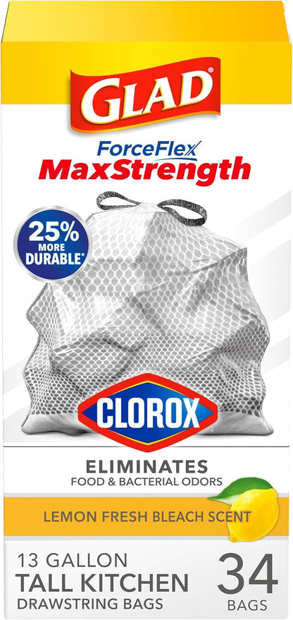 Glad Tall Kitchen Trash Bags 13 Gallon, MaxStrength Cherry Blossom Garbage Bags, Drawstring, 90 Count - Rayz Mart