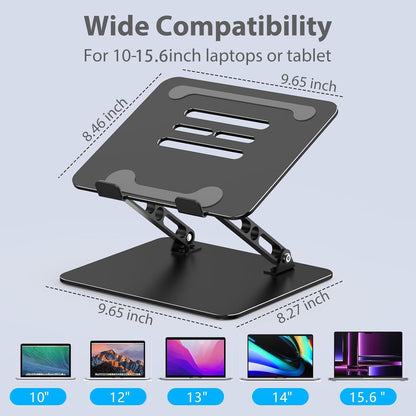Adjustable Laptop Stand for Desk, Metal Foldable Laptop Riser Holder, Portable Desktop Book Stands, Ventilated Cooling Computer Notebook Stand Compatible with 10-15.6” Laptops