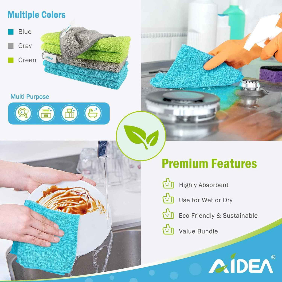 AIDEA Microfiber Cleaning Cloth-50PK, Soft Microfiber Towels for Cars, Absorbent Cleaning Rags, Lint-Free Streak-Free Wash Cloths for House, Kitchen, Window(12in.x12in)