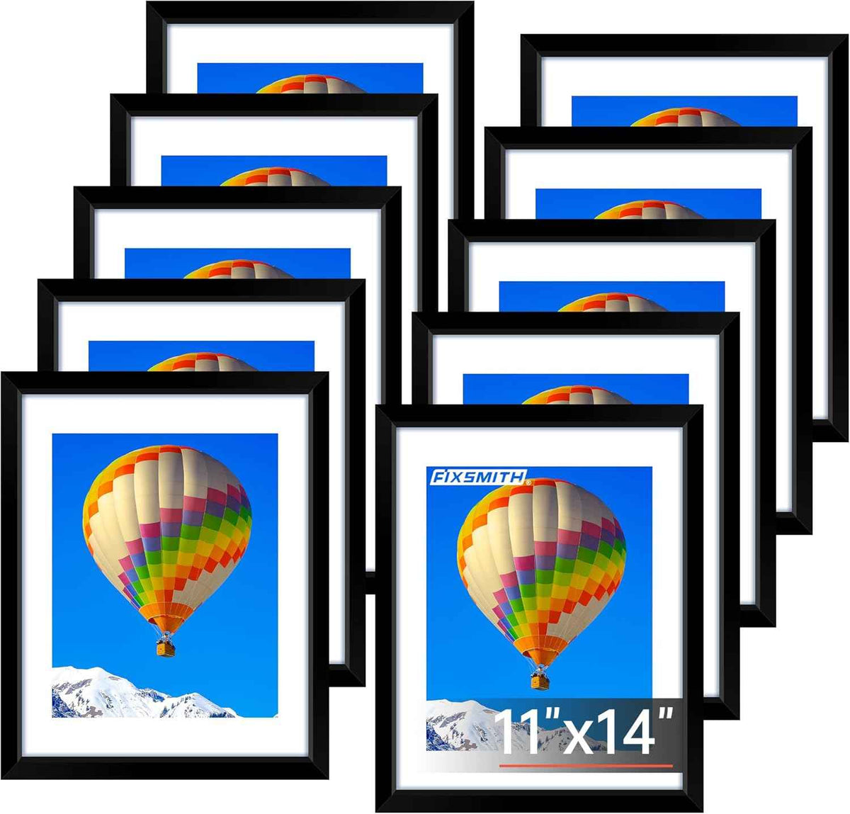 FIXSMITH 8x10 Picture Frame Set of 2, Photo Frame with HD Plexiglass, Display Pictures 5x7 with Mat or 8x10 Without Mat Multi Picture Frames Collage for Tabletop or Wall Display, Black