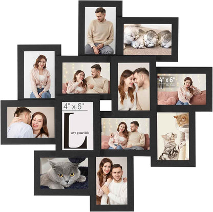 SONGMICS 4x6 Collage Picture Frames, 12-Pack Photo Collage Frame for Wall Decor, Glass Front, Assembly Required, Christmas Gift, Rustic Brown URPF022X01