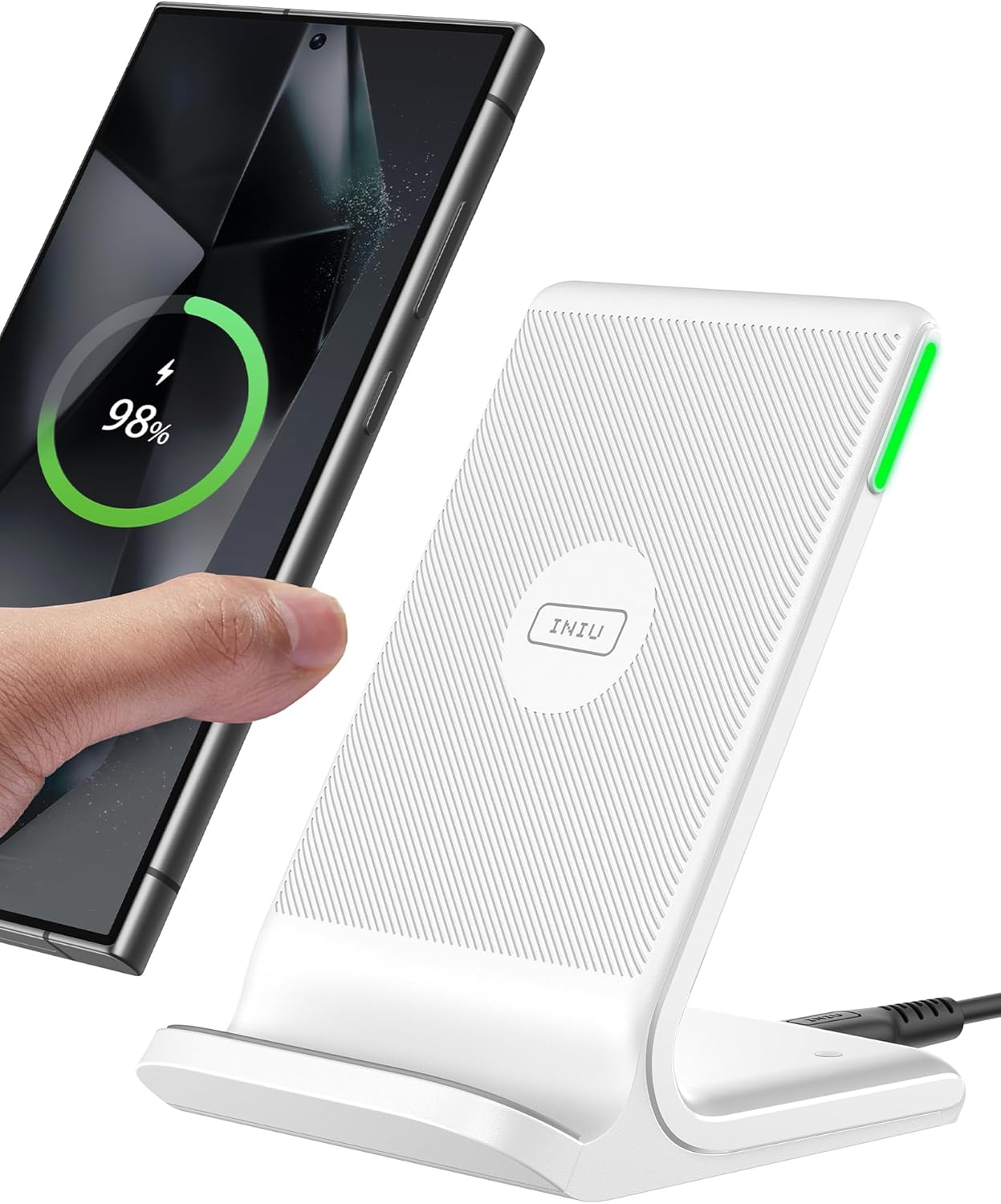 INIU Wireless Charger, 15W Fast Qi Certified Wireless Charging Station with Sleep-Friendly Adaptive Light Compatible with iPhone 16 15 14 13 Pro XS 8 Plus Samsung Galaxy S25 S24 S23 Note 20 Google etc - Zynora