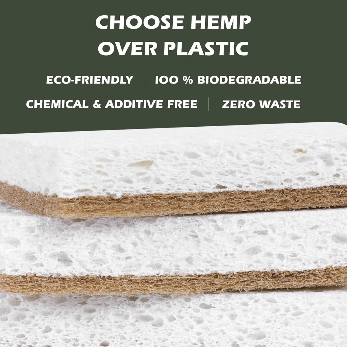 Plant-Based Kitchen Sponges - FSC Certified and PETA Approved, Natural, Eco-Friendly, Biodegradable Sisal Hemp Sponges for Dishes, Cleaning Sponge for Kitchen, Bathroom, Household - 12 Count