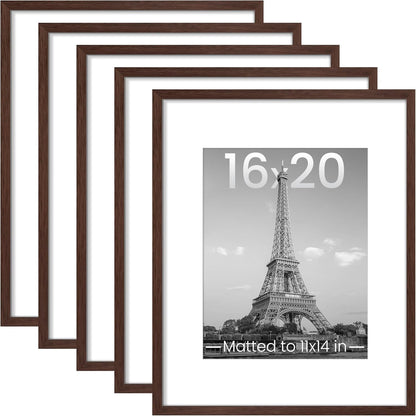 upsimples 11x14 Picture Frame Set of 5, Display Pictures 8x10 with Mat or 11x14 Without Mat, Wall Gallery Photo Frames, Black