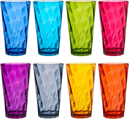 US Acrylic Optix 20oz BPA-free reusable drinking glasses set of 8 in jewel tone colors, made in USA, top rack dishwasher safe