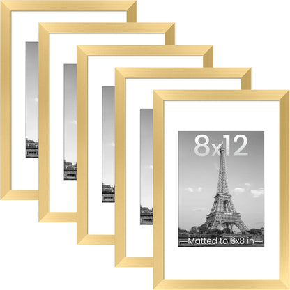 upsimples 11x14 Picture Frame Set of 5, Display Pictures 8x10 with Mat or 11x14 Without Mat, Wall Gallery Photo Frames, Black