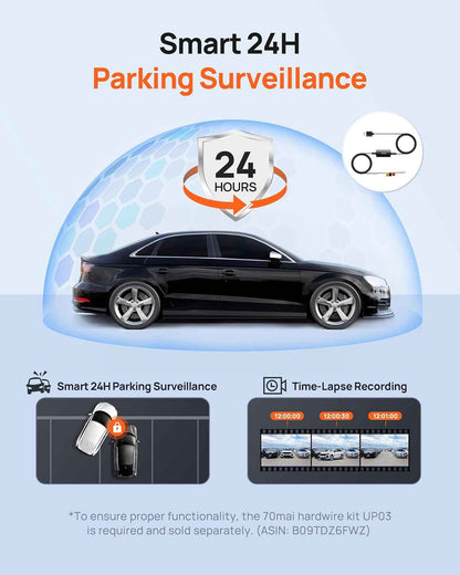 70mai Dash Cam M310, Dash Camera for Cars 1296P QHD, Smart Dash Cam Front Built in WiFi, 130° Wide-Angle FOV, WDR, Night Vision, iOS/Android Mobile App, Loop Recording, Parking Monitor, Time-Lapse