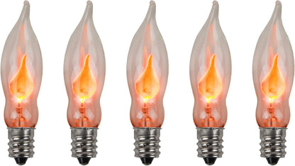 Creative Hobbies A101 Flicker Flame Light Bulb - 3 Watt, 130 Volt, E12 Candelabra Base, Nickel Plated Base - Dances with a Flickering Orange Glow | 5 Pack