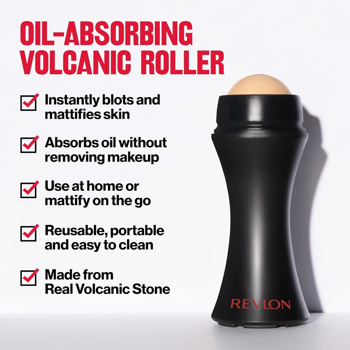 Revlon Face Roller, Oily Skin Control for Makeup, Oil Absorbing, Volcanic Reusable Facial Skincare Tool for At-Home or On-the-Go Mini Massage, 1 Count