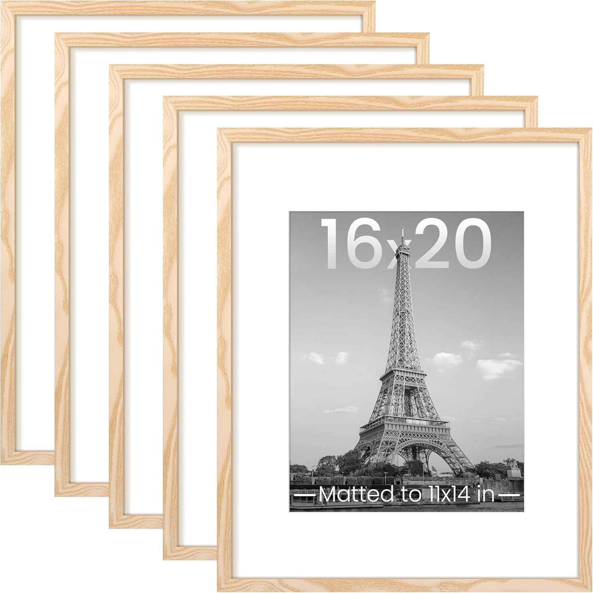 upsimples 11x14 Picture Frame Set of 5, Display Pictures 8x10 with Mat or 11x14 Without Mat, Wall Gallery Photo Frames, Black