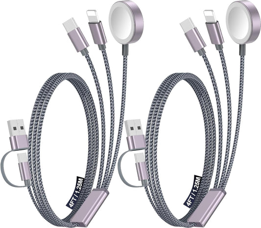 2Pack Multi Charging Cable Cord for Travel Vacation Essentials,Apple Watch Charger,iPhone 17 Charger,[3-in-2] USB A/Type C/Lightning Cable for iWatch,iPhone 17-11,Xbox Series X&S,Airpods,Home,Office