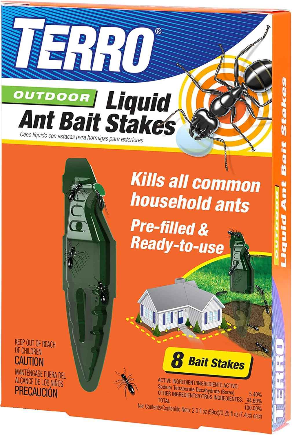 TERRO Liquid Ant Baits - T1813B - Outdoor Ready-to-Use Terro Ant Traps, Kills Household Ants, 12 Stakes