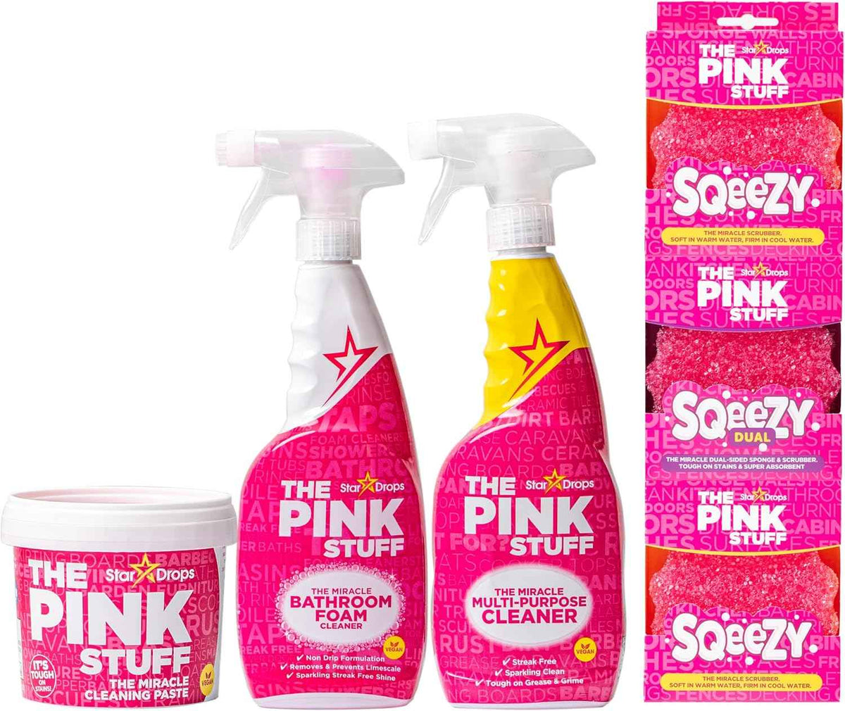 Stardrops – The Pink Stuff Ultimate Cleaning Pack – Miracle Cleaning Paste, Multi-Purpose Spray & Bathroom Foam – Cuts Grease, Removes Stains, Cleans Kitchens, Bathrooms, and More