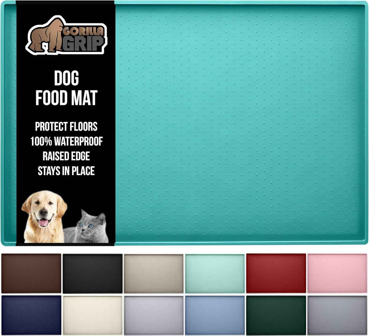 GORILLA GRIP 100% Waterproof Raised Edge BPA Free Silicone Pet Feeding Mat, Dog Cat Food Mats Contain Spills Protects Floors, Placemats for Cats and Dogs Water Bowl, Pets Accessories 18.5x11.5 Gray