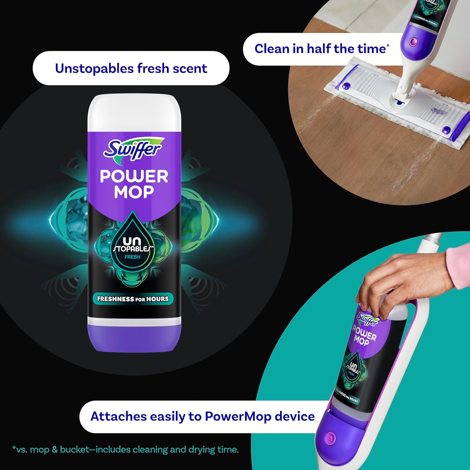 Swiffer PowerMop Floor Cleaning Solution with Unstopables Fresh Scent, PowerMop Refills, Floor Cleaner for Mopping, 25.3 fl oz, 2 Pack - Zynora