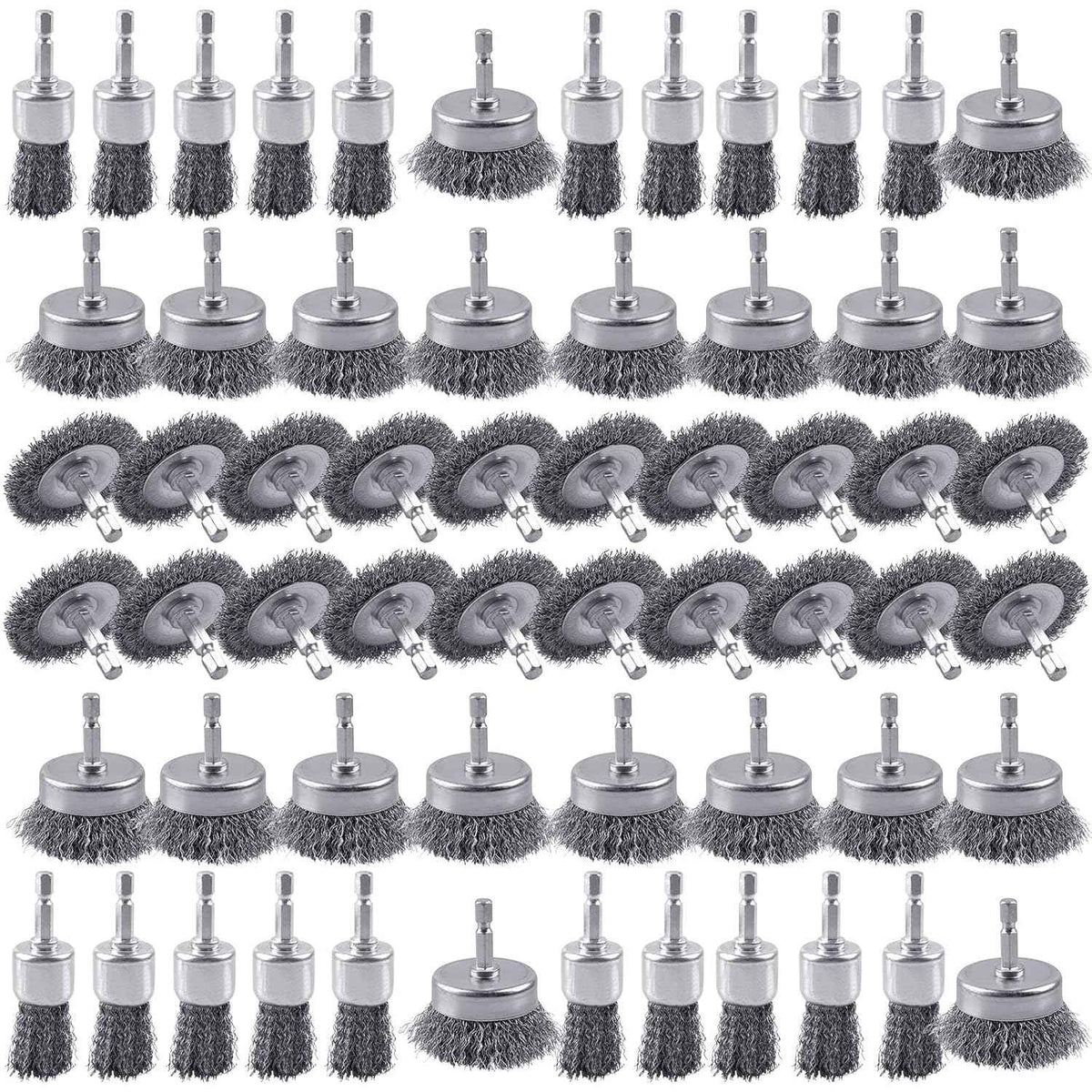 Rocaris 6 Pack Carbon Steel Wire Wheel and Pen Brush Set with 1/4-Inch Hex Shank for Rust Removal, Corrosion and Scrub Surfaces
