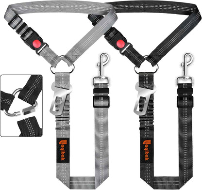 Removable Dog Seat Belt Harness for Car, 3 in 1 Pet Dog Car Seatbelt Leash, Retractable Restraint Secures to Vehicle Headrest & Adjustable Reflective Bungee Dog Seatbelt Tether, Blue and Black