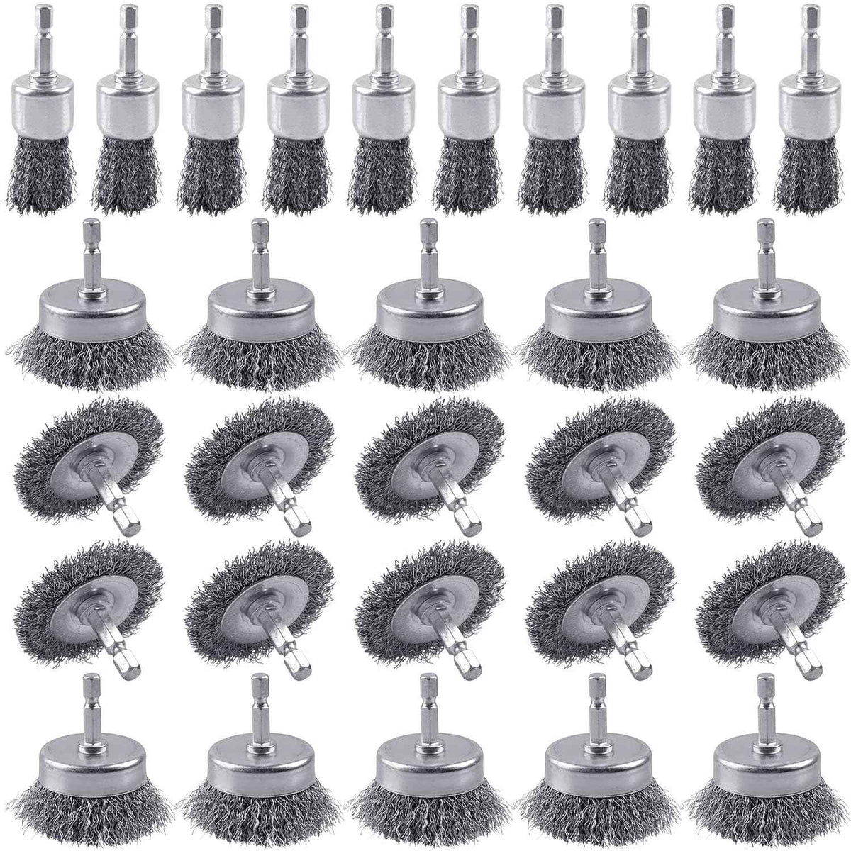 Rocaris 6 Pack Carbon Steel Wire Wheel and Pen Brush Set with 1/4-Inch Hex Shank for Rust Removal, Corrosion and Scrub Surfaces