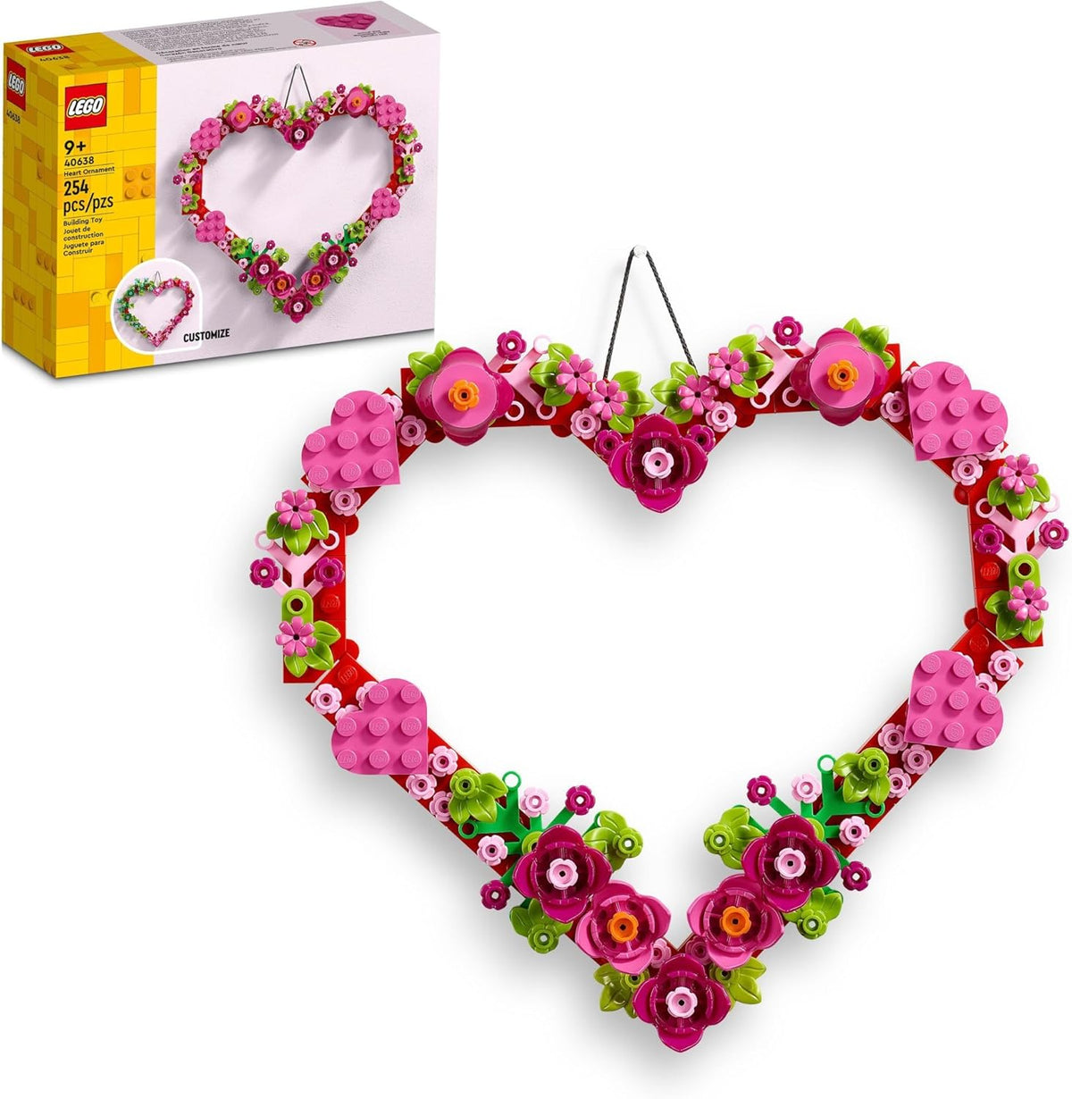 LEGO Heart Ornament Building Toy Set - Fun Arts and Crafts Idea for Girls and Boys, Ages 9+ - Gift for Kids - Display on The Wall as Home Decoration - 40638