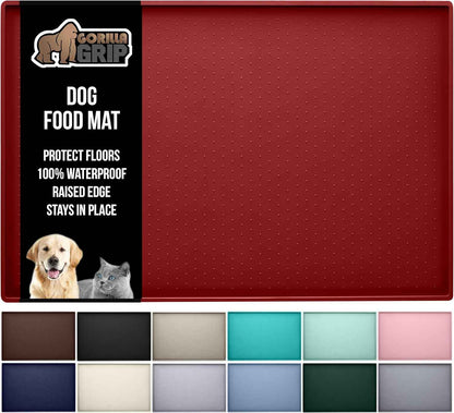 GORILLA GRIP 100% Waterproof Raised Edge BPA Free Silicone Pet Feeding Mat, Dog Cat Food Mats Contain Spills Protects Floors, Placemats for Cats and Dogs Water Bowl, Pets Accessories 18.5x11.5 Gray
