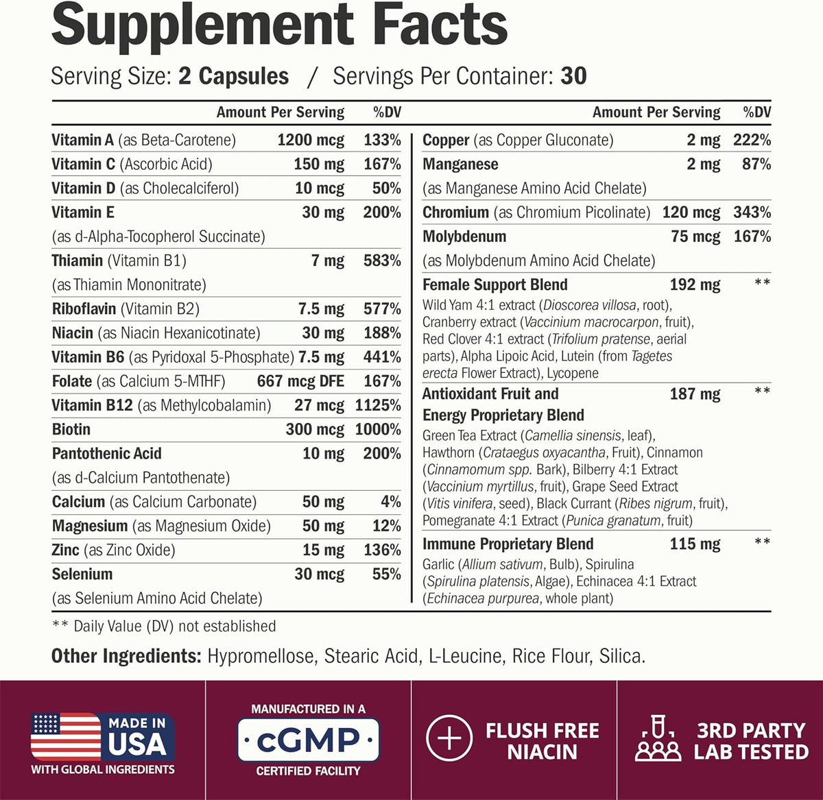 Multivitamin for Women with Methylated Vitamins and Chelated Minerals for Energy, Focus and Immune Health – Premium Daily Womens Multivitamins & Multiminerals – 60 Capsules