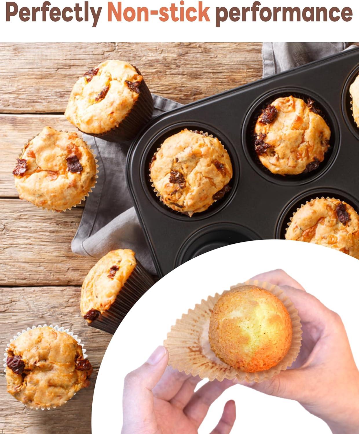 Bake Choice Non-stick 200pcs Standard Cupcake Liners for Baking, Natural, Food-grade Cupcake Wrapper, Greaseproof Parchment Muffin Liners