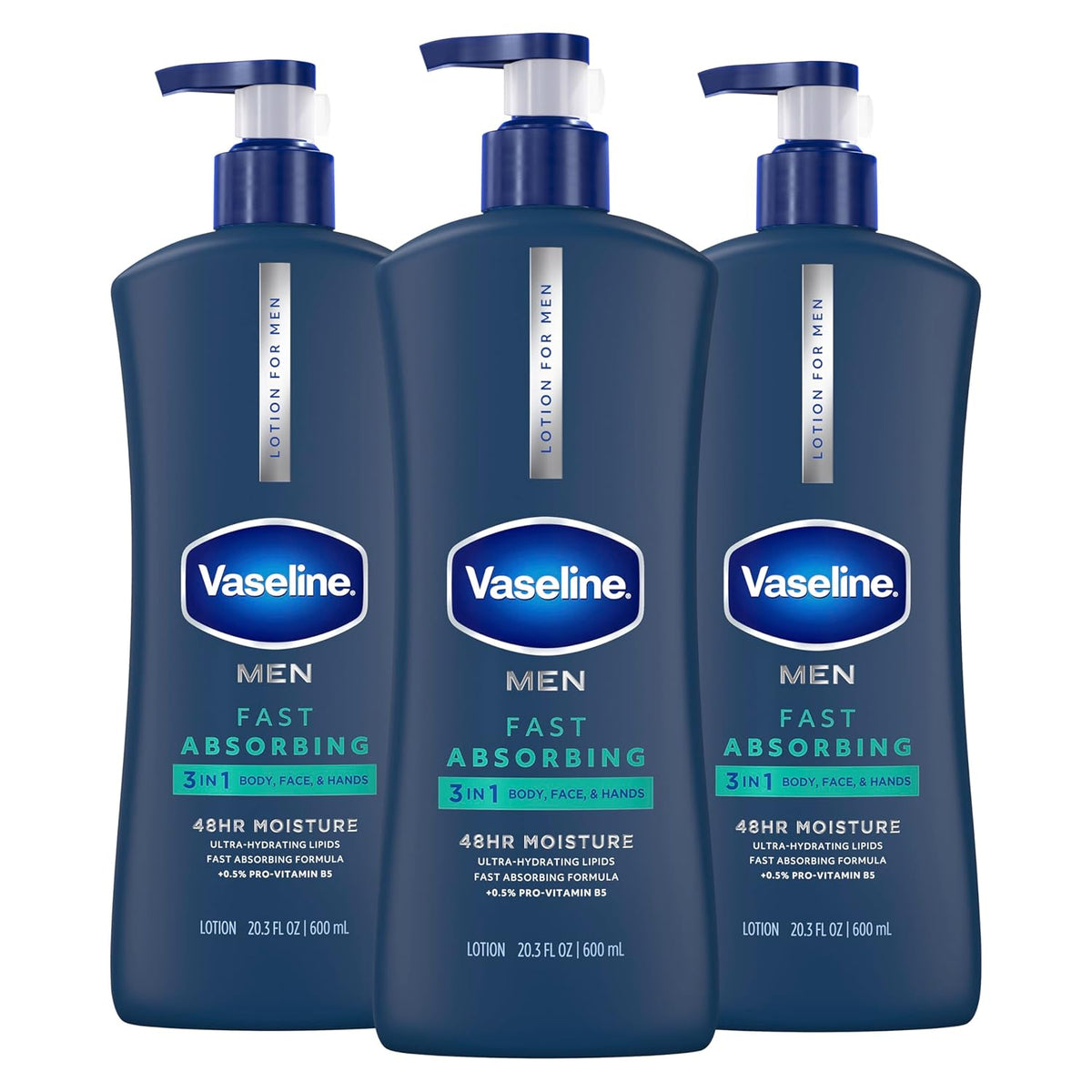 Vaseline Men's Healing Moisture Hand & Body Lotion For Dry or Cracked Skin Fast Absorbing Non-Greasy Lotion for Men 20.3 oz, Pack of 3