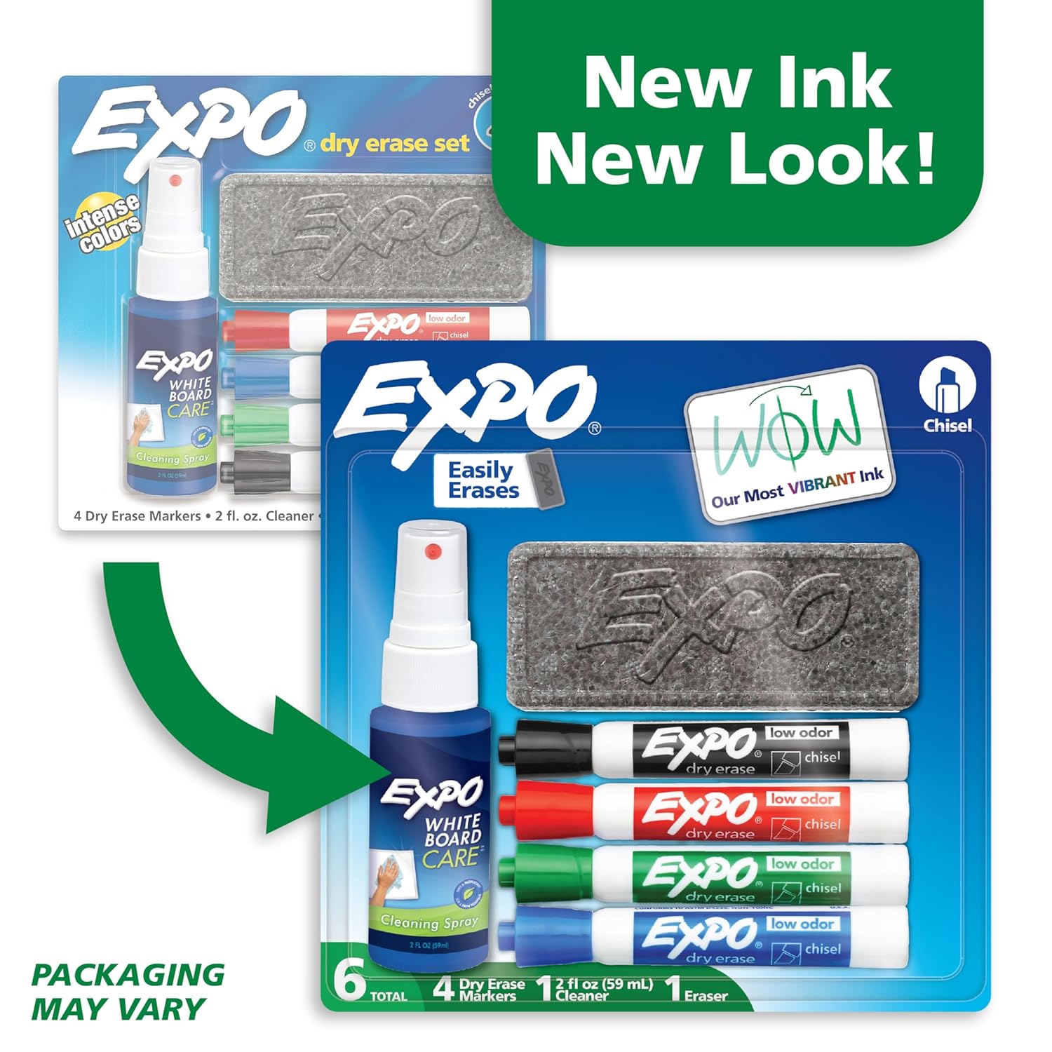 EXPO Dry Erase Markers Kit, Chisel Tip, Assorted Colors, Eraser, Spray Cleaner, 6 Count - Whiteboard, Calendar, Office Essentials, School, Classroom, Teacher Supplies