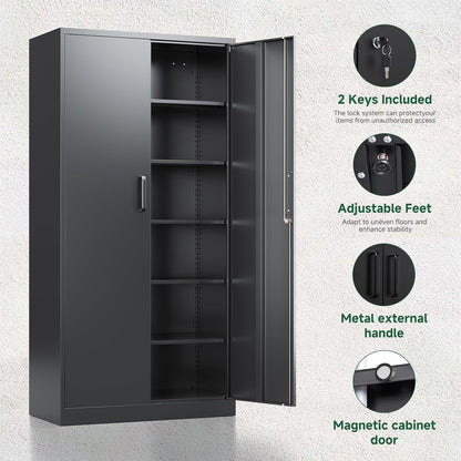 Letaya Metal Garage Storage Cabinets with Lock-72 Tall Tool Organizer Steel Lockers, 5 Adjustable Layers Shelves for Home,Office,Warehouse,Garage,(Black-72“) | with Lock, 72 Tall, Tool Organizer
