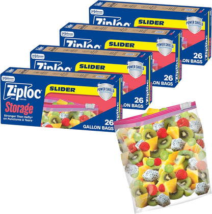 Ziploc Gallon Food Storage Slider Bags, Power Shield Technology for More Durability, 104 Bags Total
