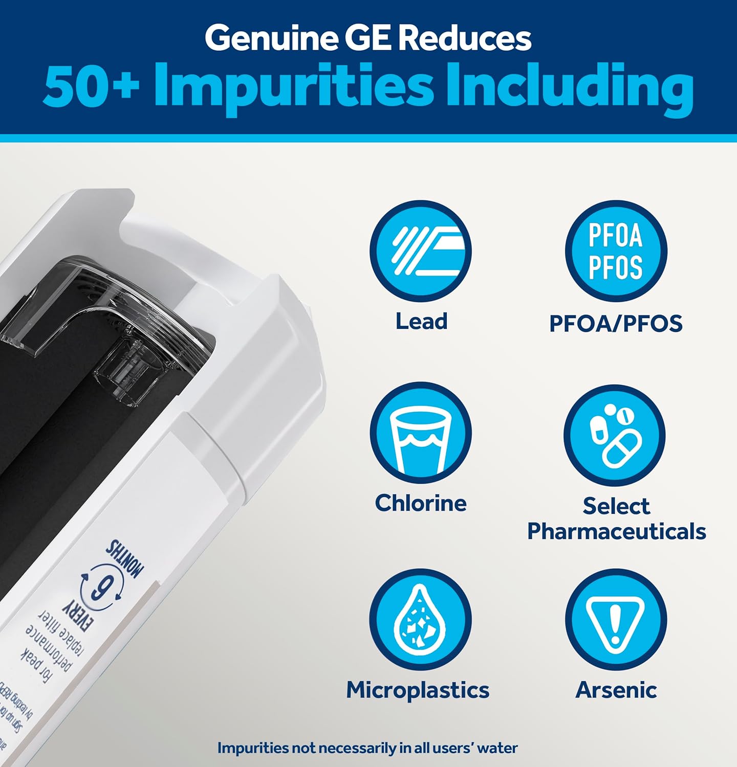 GE XWFE Refrigerator Water Filter, Genuine Replacement Filter, Certified to Reduce Lead, Sulfur, and 50+ Other ImPLrities, Replace Every 6 Months for Best Results, Pack of 1