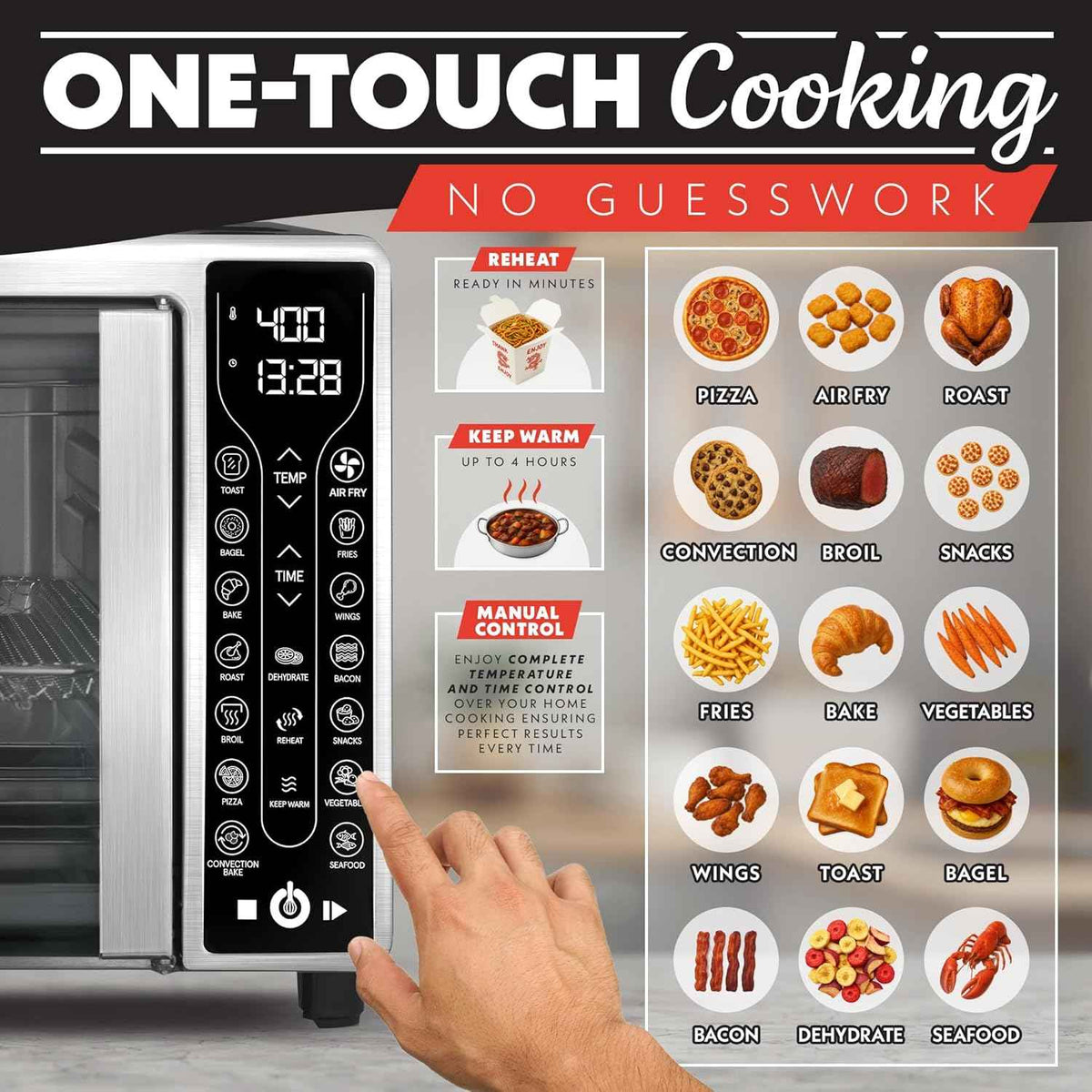 Gourmia French Door Air Fryer – 25 Qt Large Capacity Convection Oven, Fryfroce 360°, Digital Display with 17 Cooking Presets, Bake, Toast, Roast, Dehydrate, Fits 12” Pizza