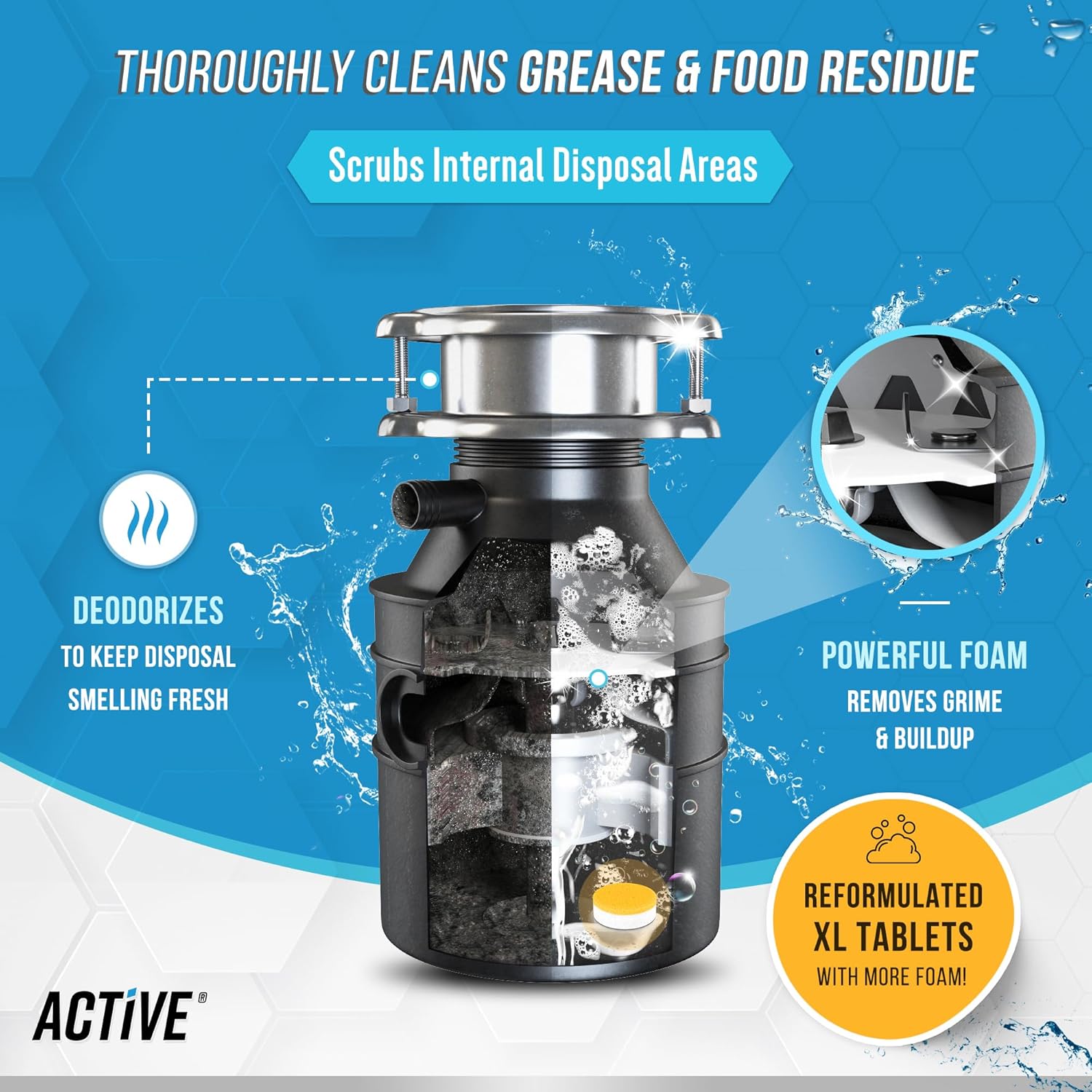 Garbage Disposal Cleaner Deodorizer Tablets - 24 Pack, New Powerful XL Foaming Tablet - Fresh Citrus Foam Sink Garburator Disposer Freshener, Natural Kitchen Drain Cleaning Care - 1 Year Supply - Zynora