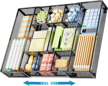 marbrasse expandable desk drawer organizer with 10 adjustable compartments black