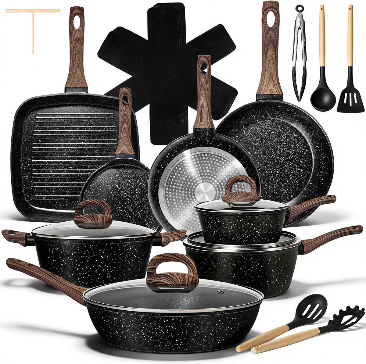 EWFEN 25 Pcs Nonstick Ceramic Cookware Sets, Healthy Non-Toxic, Induction Compatible, Cooking Set