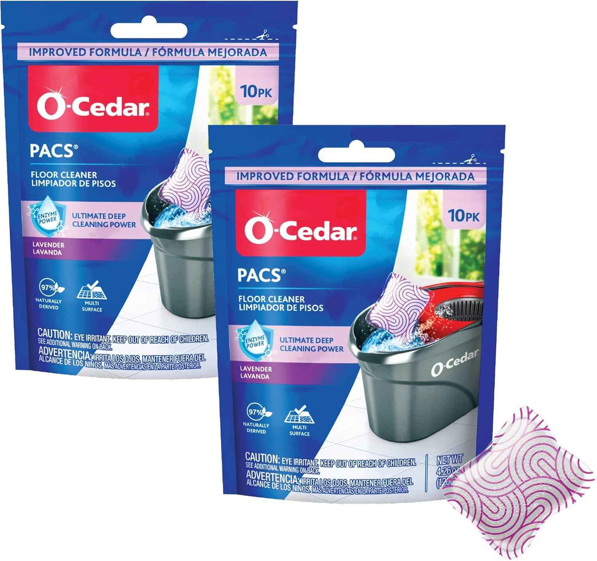 O-Cedar PACS Hard Floor Cleaner, Lavender Scent 10 Count (1-Pack) | Made with Naturally-Derived Ingredients | Safe to Use on All Hard Floors | Perfect for Mop Buckets