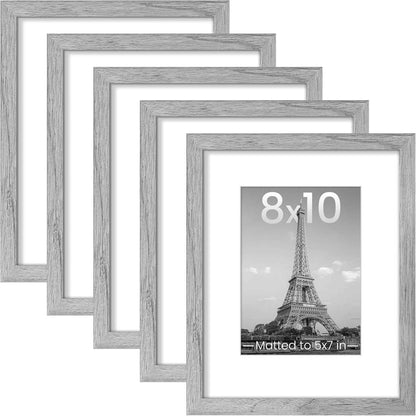 upsimples 11x14 Picture Frame Set of 5, Display Pictures 8x10 with Mat or 11x14 Without Mat, Wall Gallery Photo Frames, Black