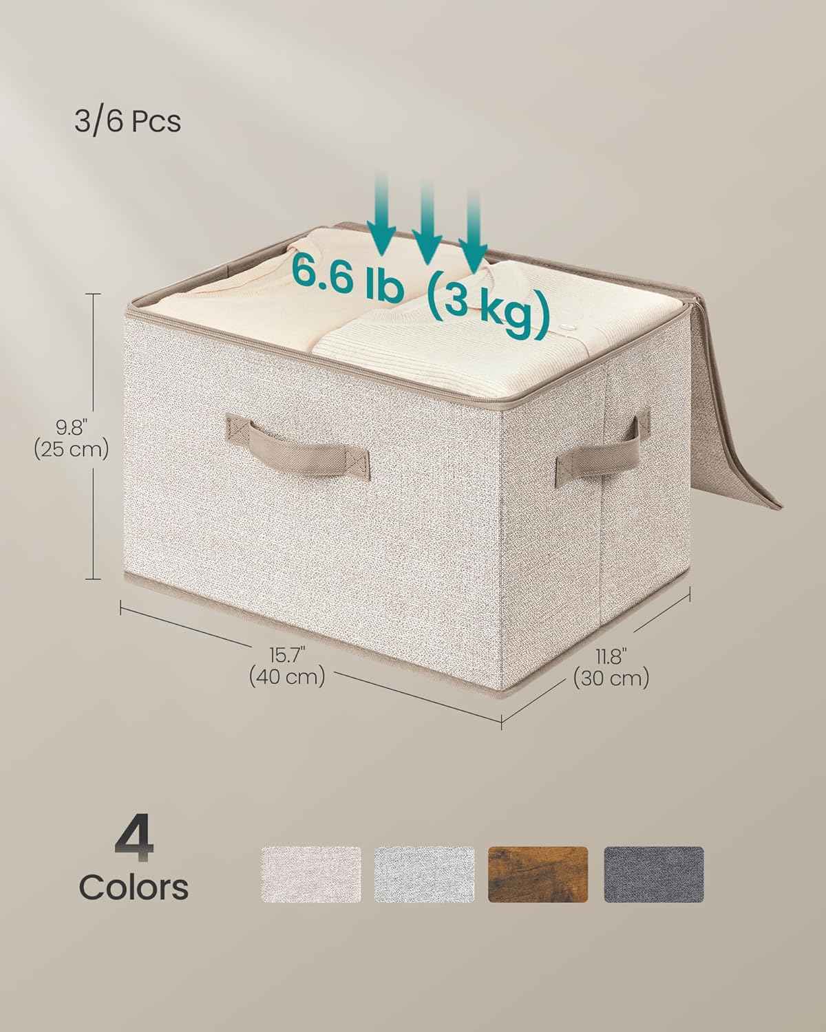 SONGMICS Foldable Storage Organizer Boxes - Set of 3 Fabric Bins with Lids and Handles
