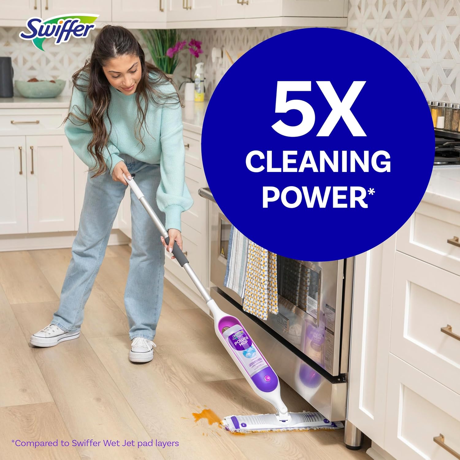 Swiffer PowerMop Multi-Surface Mop Kit for Floor Cleaning, Includes PowerMop, 2 Mopping Pad Refills, 1 Cleaning Solution with Fresh Scent and 2 Batteries - Zynora
