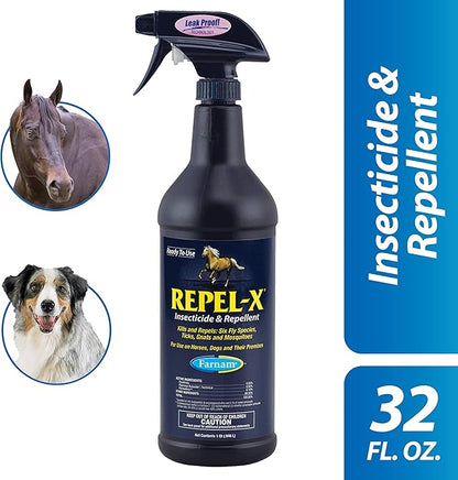 Farnam Repel-X Ready-To-Use Fly Spray, Insecticide And Repellent For Horses And Dogs, 32 Fluid Ounces, 1 Quart Bottle With Trigger Sprayer