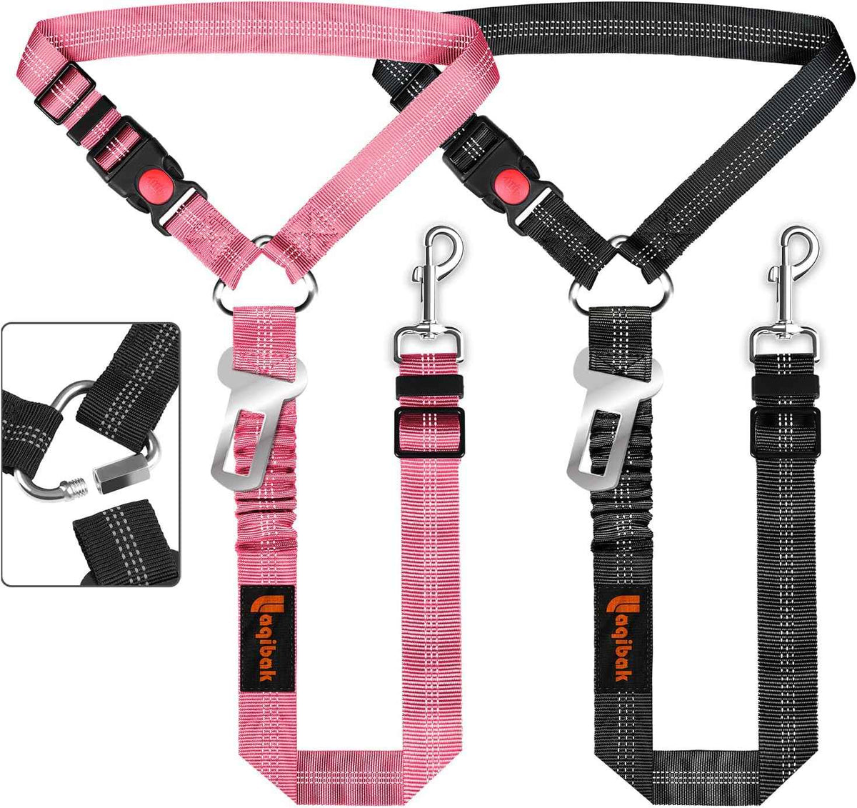 Removable Dog Seat Belt Harness for Car, 3 in 1 Pet Dog Car Seatbelt Leash, Retractable Restraint Secures to Vehicle Headrest & Adjustable Reflective Bungee Dog Seatbelt Tether, Blue and Black