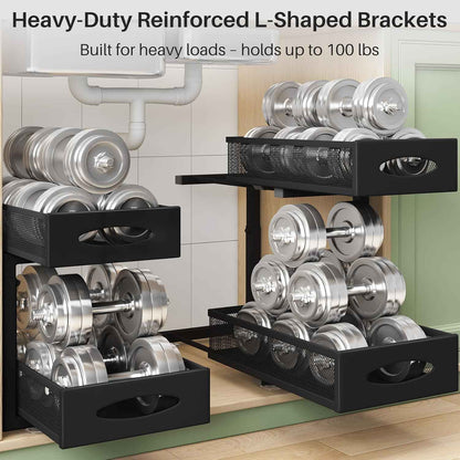 stainless steel under sink organizer with 2 tier pull out cabinet basket mesh sliding drawers