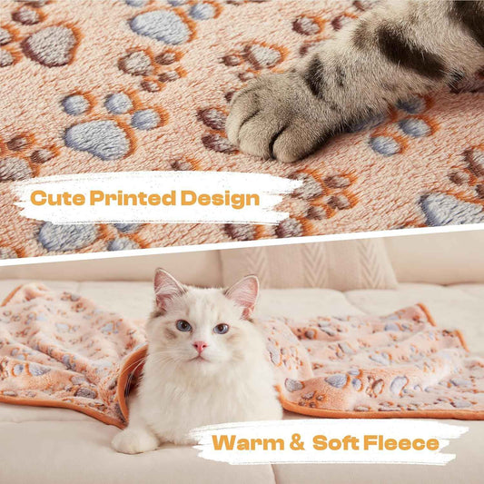 1 Pack 3 Blankets Super Soft Fluffy Premium Fleece Pet Blanket Flannel Throw for Dog Puppy Cat Paw Brown/Pink/White Small(23x16 inch)