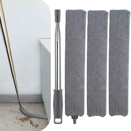 Retractable gap dust cleaner with extension pole and 3 microfiber cloths for under refrigerator, furniture, and appliance cleaning